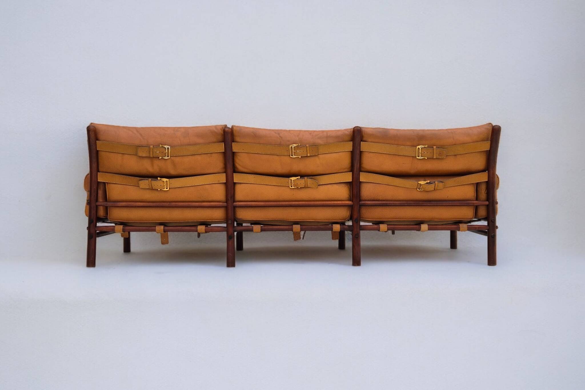 1960s, Scandinavian design by Arne Norell, sofa, model "Kontiki", original condition, leather, beech.