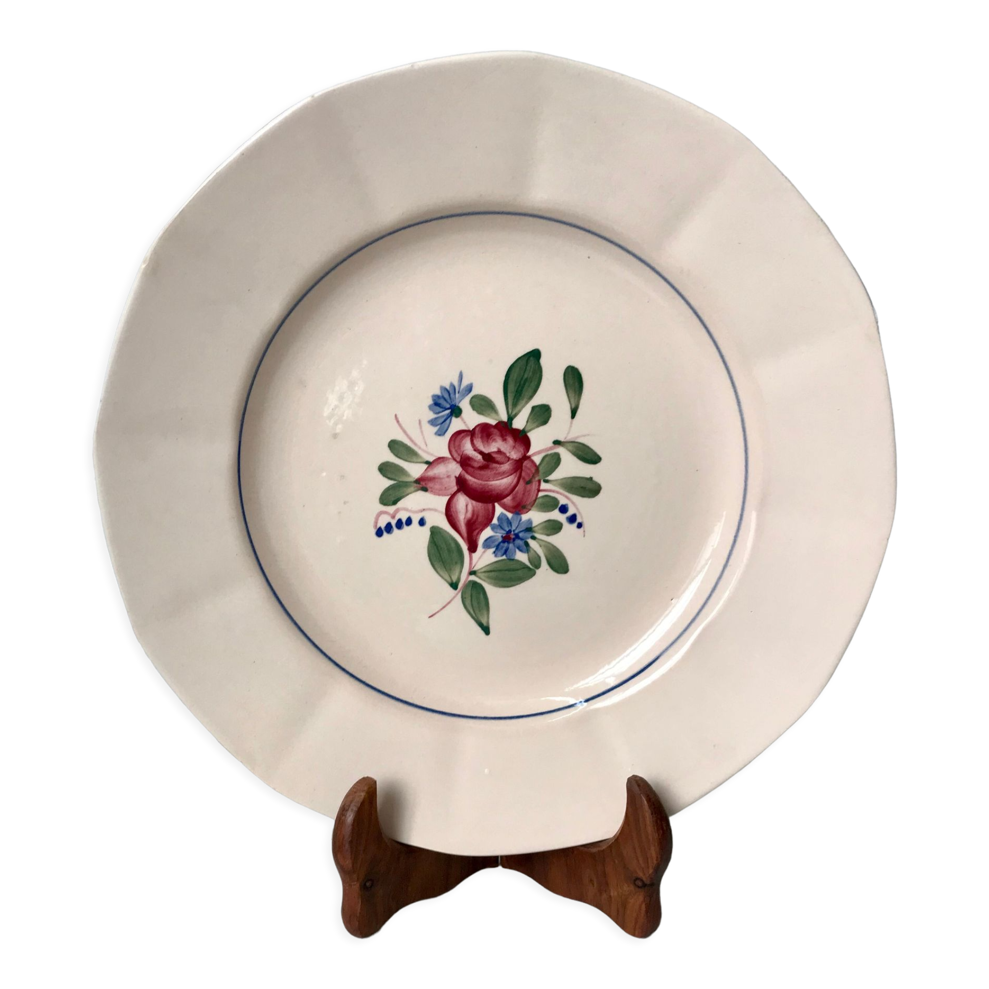 Pale pink round dish and flowers digoin sarreguemines 30s-40s