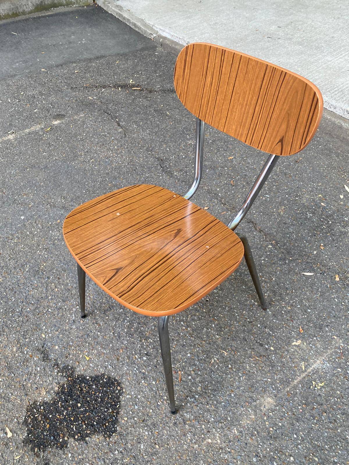 Vintage Chair 60s/70s Formica Wood Pattern & Chrome Legs