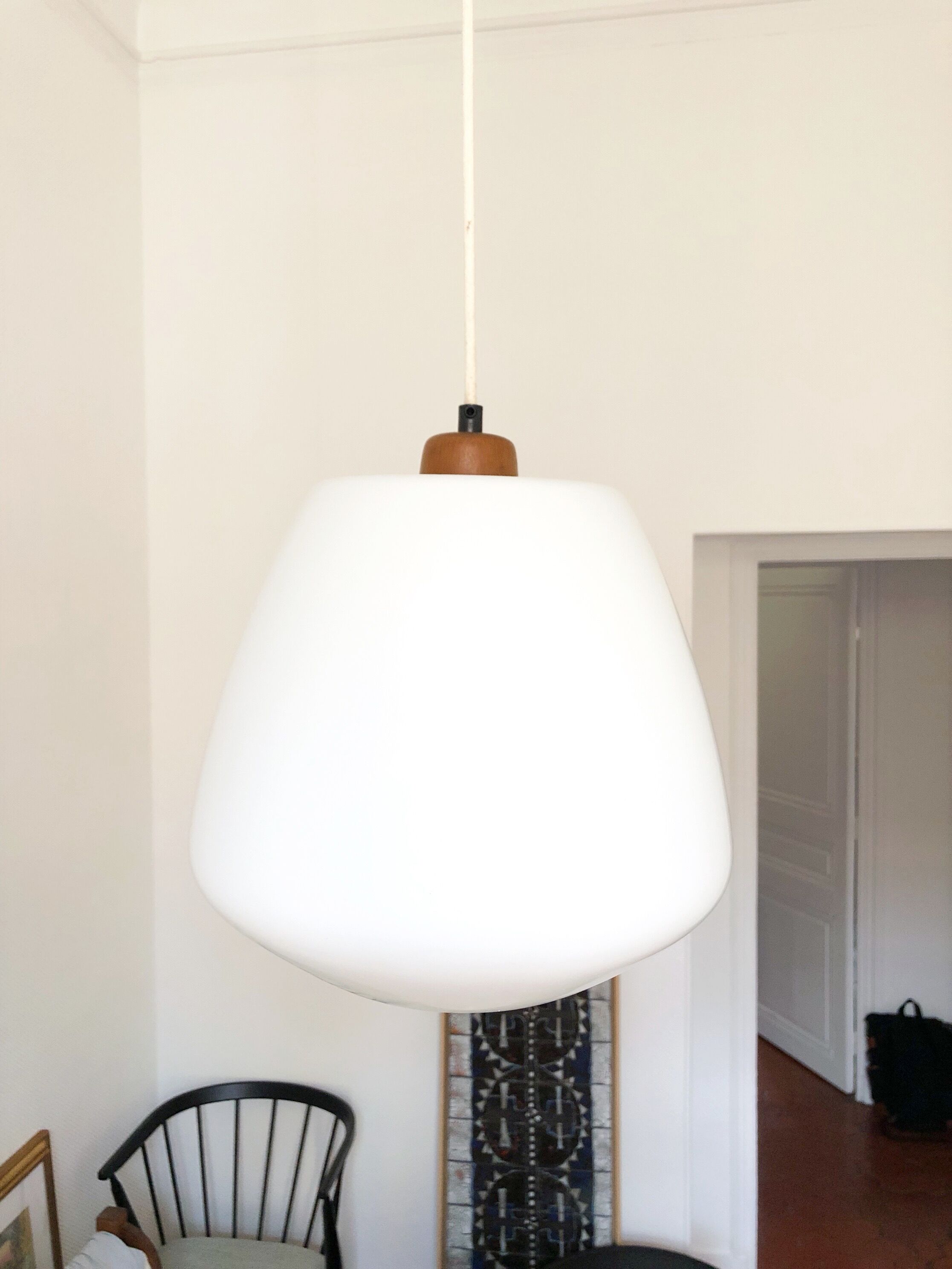 Scandinavian suspension vintage 1960 teak and opaline