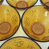 8 amber yellow glass bowls - embossed flower patterns - Daisy Vereco France - vintage 70s
