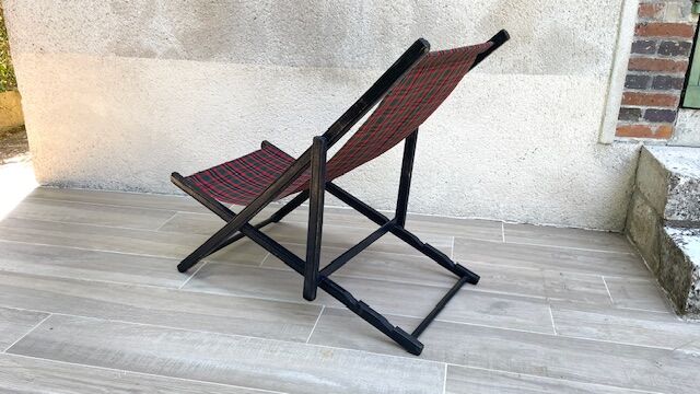 Folding deck chair WOOD and CANVAS Vintage