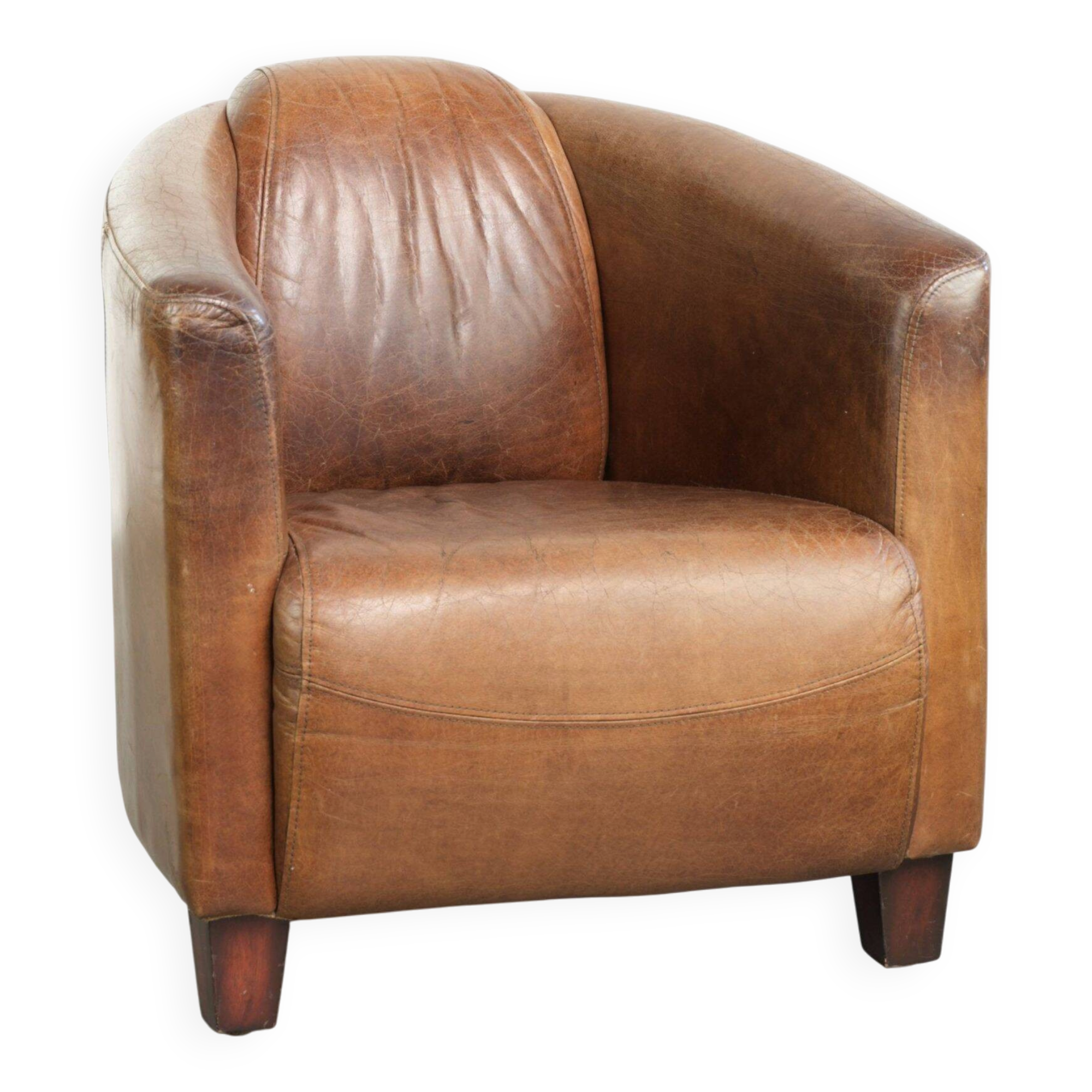 Fauteuil design aviateur en cuir de vache couleur cognac intemporelle