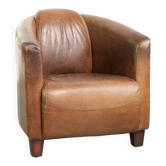Fauteuil design aviateur en cuir de vache couleur cognac intemporelle