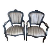 Pair of Louis XV cabriolet armchairs lacquered in midnight blue.