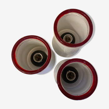 3 red and white Murano glass luminaires 1970s