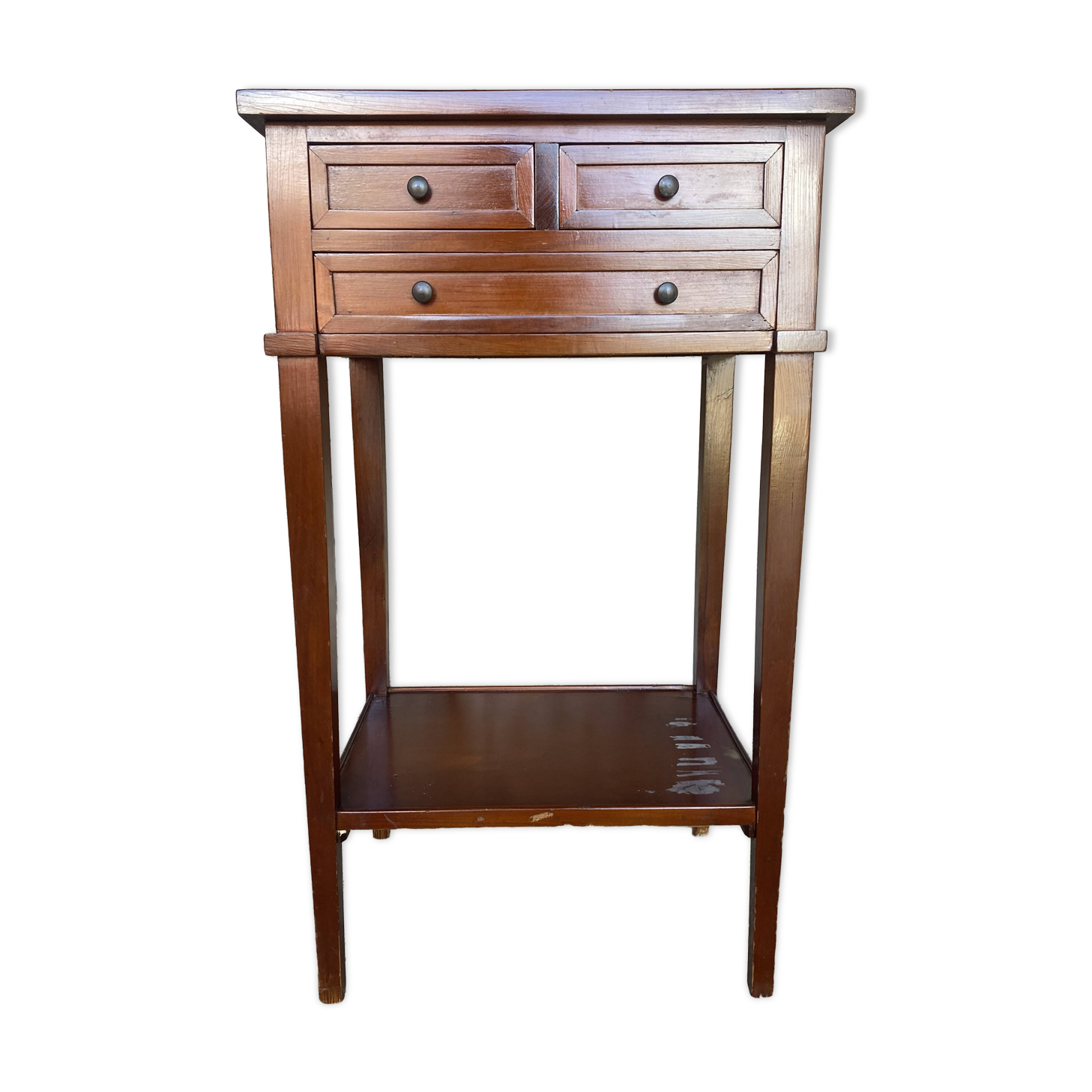 Antique Nightstand Entry Table Cherry Wood 3 Drawers Vintage #D995