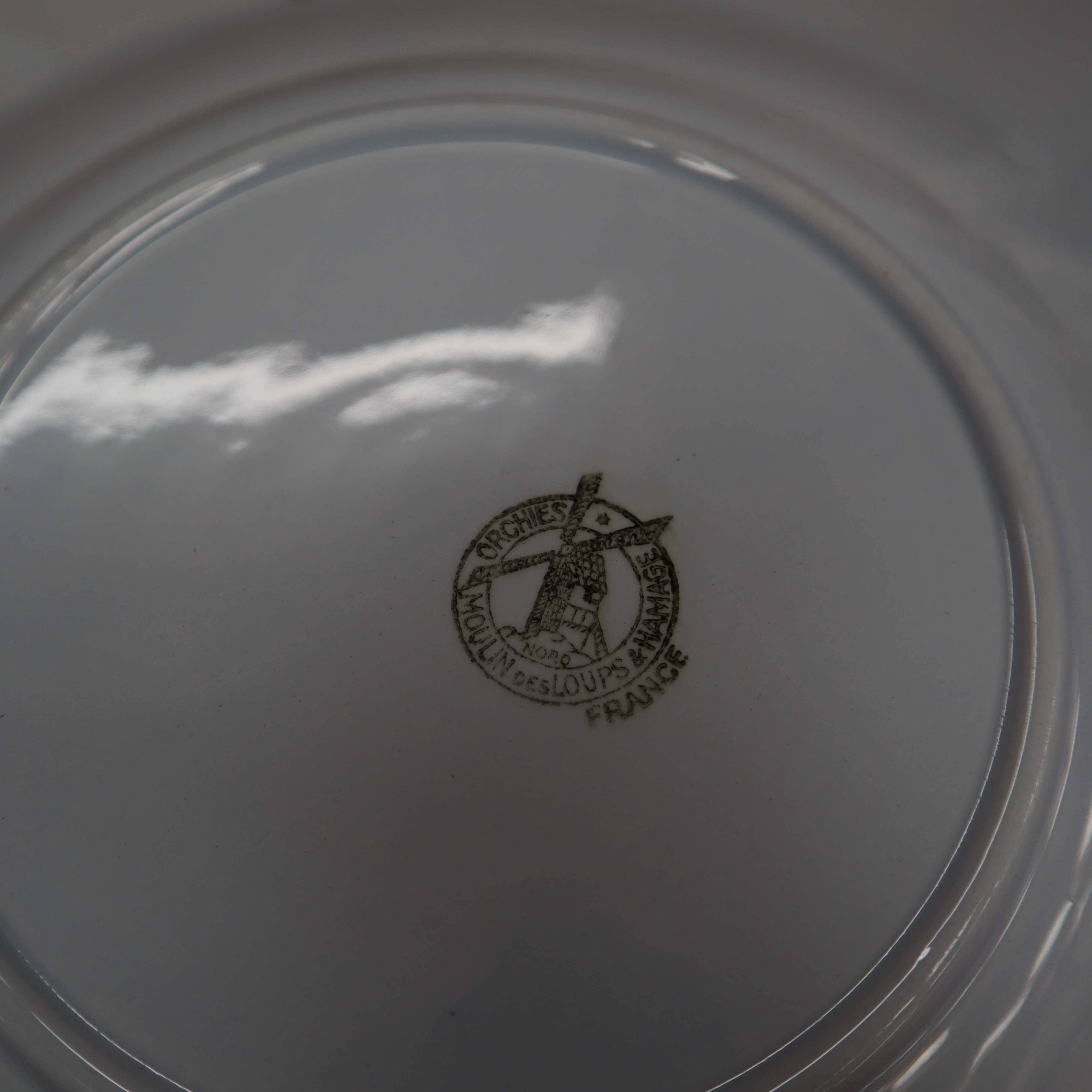 5 flat octagonal earthenware plates Moulin des loups pale blue color