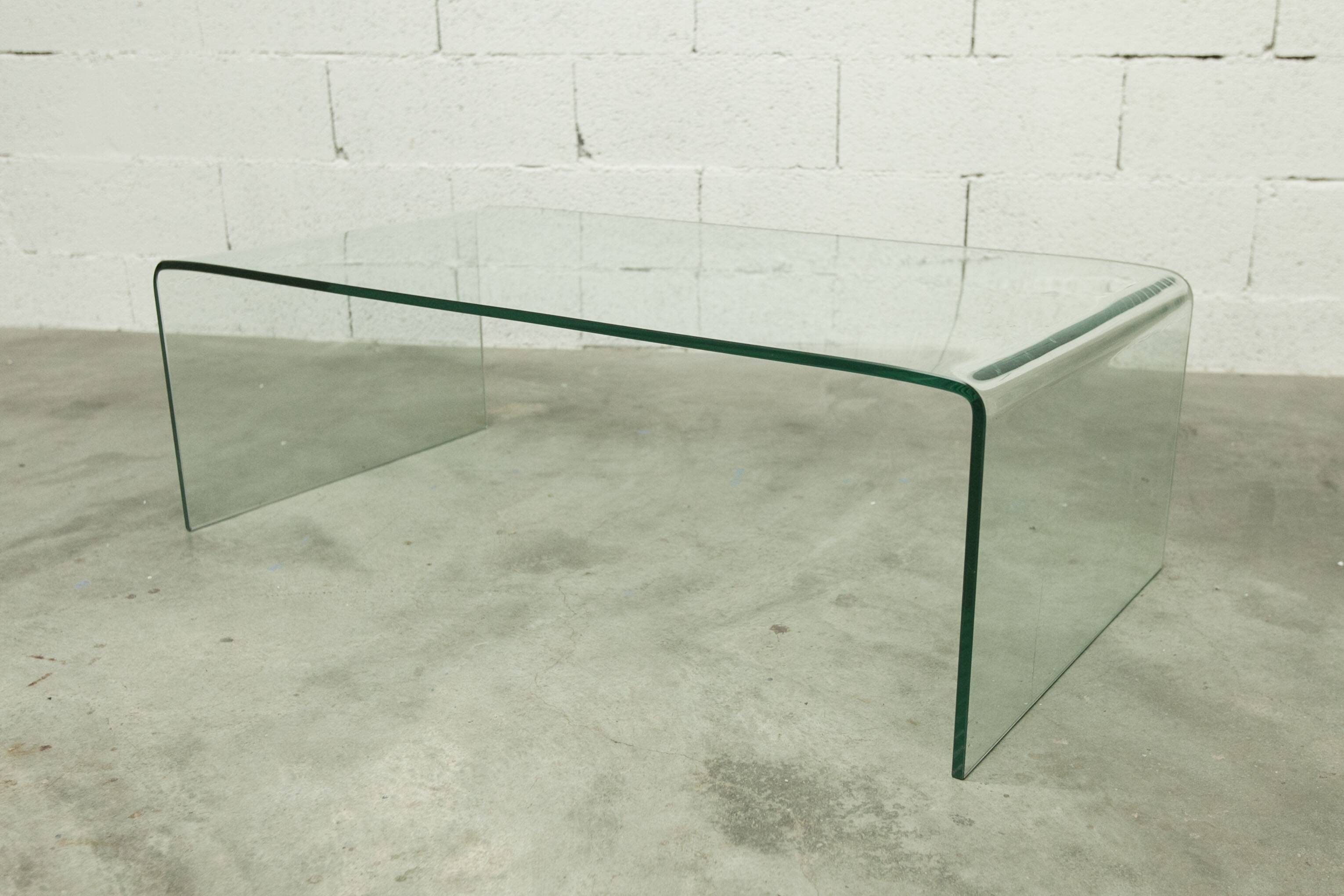 Postmodern Rectangular Curved Tempered Glass Coffee Table, 1990