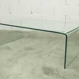 Postmodern Rectangular Curved Tempered Glass Coffee Table, 1990