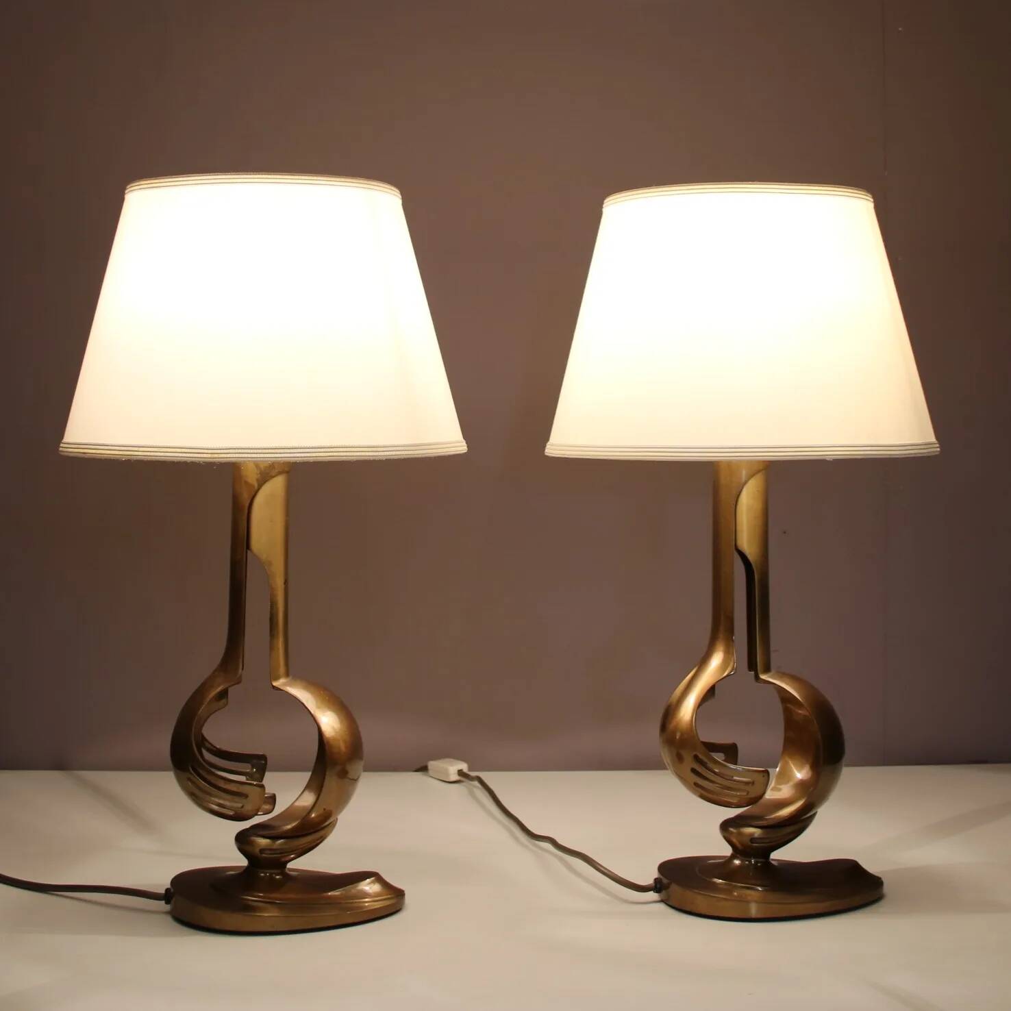 1970s pair of brass table lamps from France