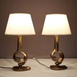 1970s pair of brass table lamps from France