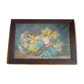 Tableau nature morte panier fleurs signé