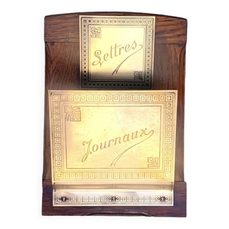 Mail holder - letters and newspapers - Art Deco in wood and brass
