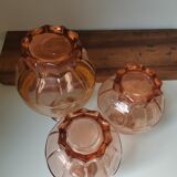 Lot de 3 carafes vintage sérigraphié rose verre moulé