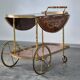 1970s drinks bar cart with side flaps in marquetry