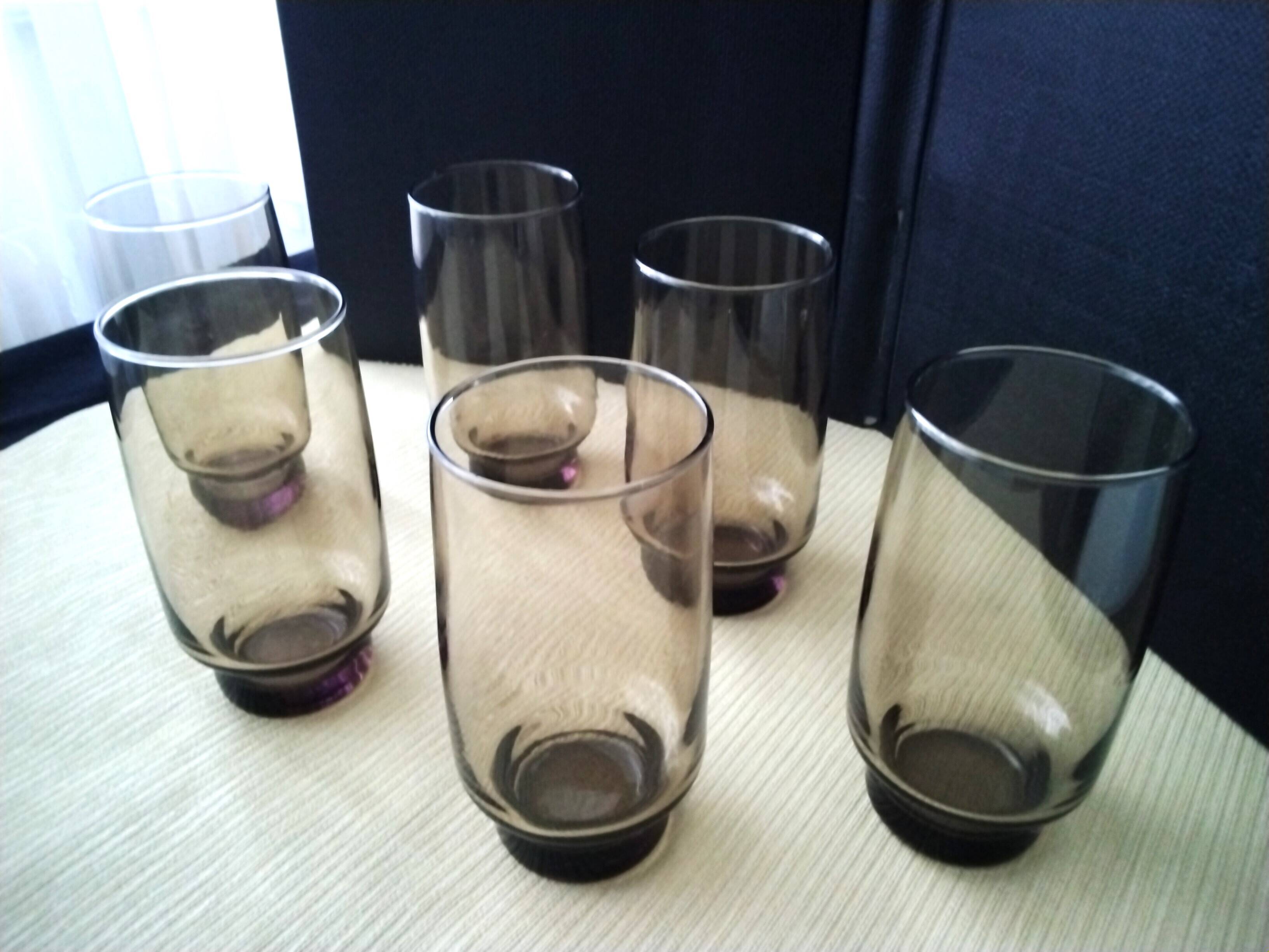6 Luminarc Smoke-Colored Orangeade Glasses from the 60s and 70s