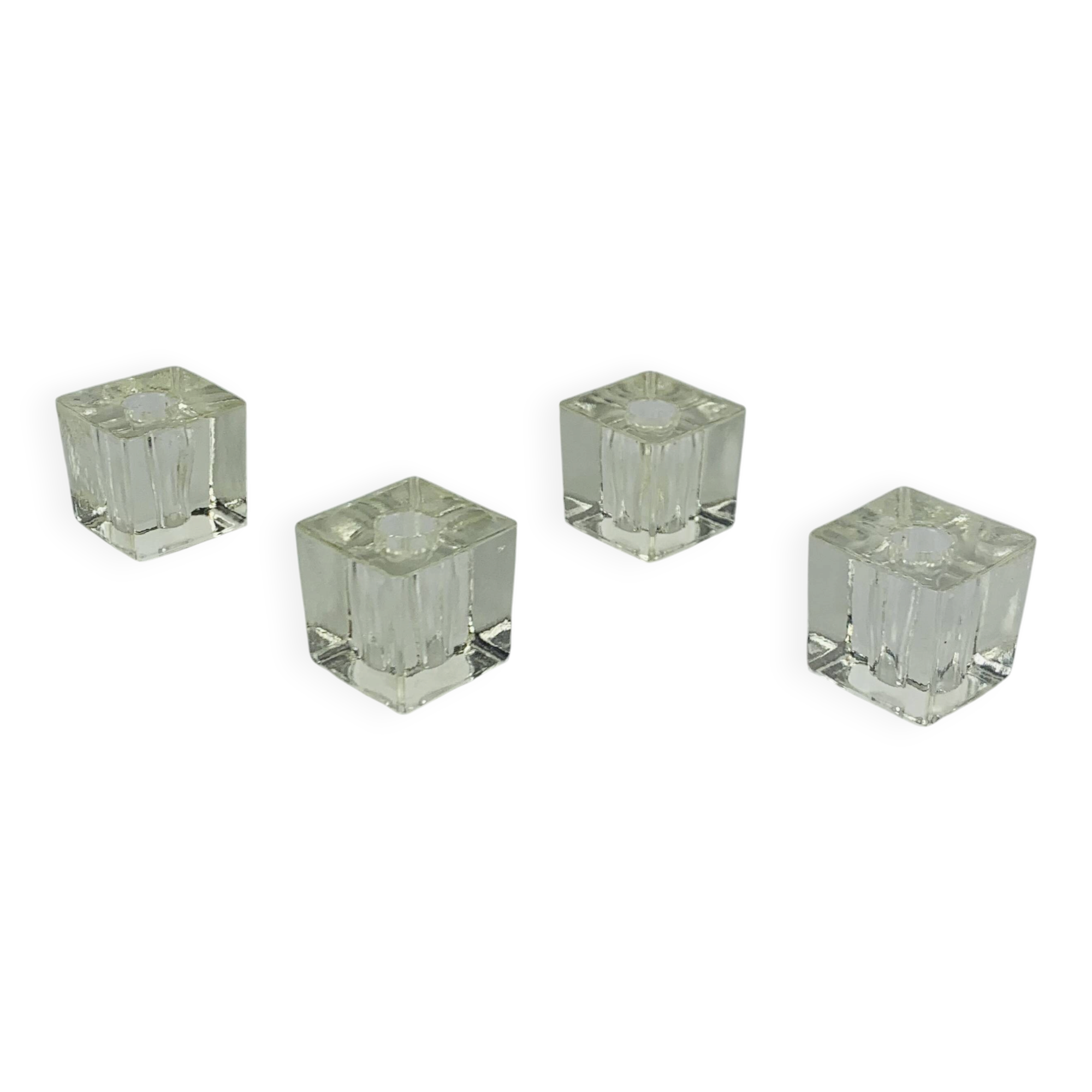 4 vintage glass ice cube candle holders