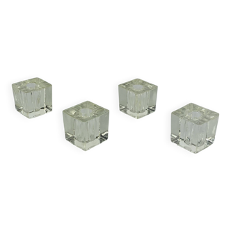 4 vintage glass ice cube candle holders