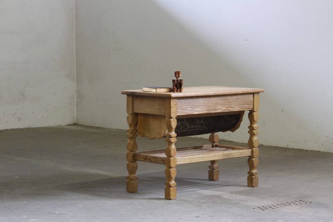 Vintage 1960s Danish oak coffee table, brutalist mid-century, style of Kjærnulf