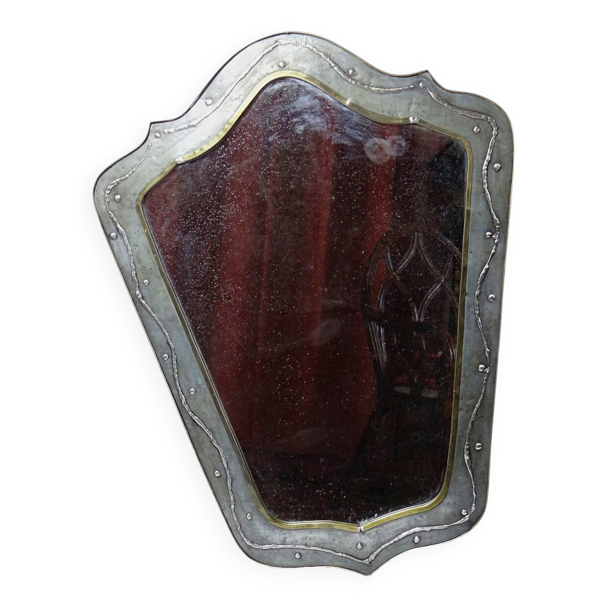 Brutalist mirror by Jean Goardère, brass and tin, 1970s.