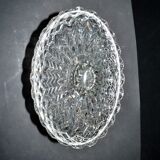 Large oval bonbonnière/dragee dish in molded crystal with diamond and pearl decoration, circa 1900