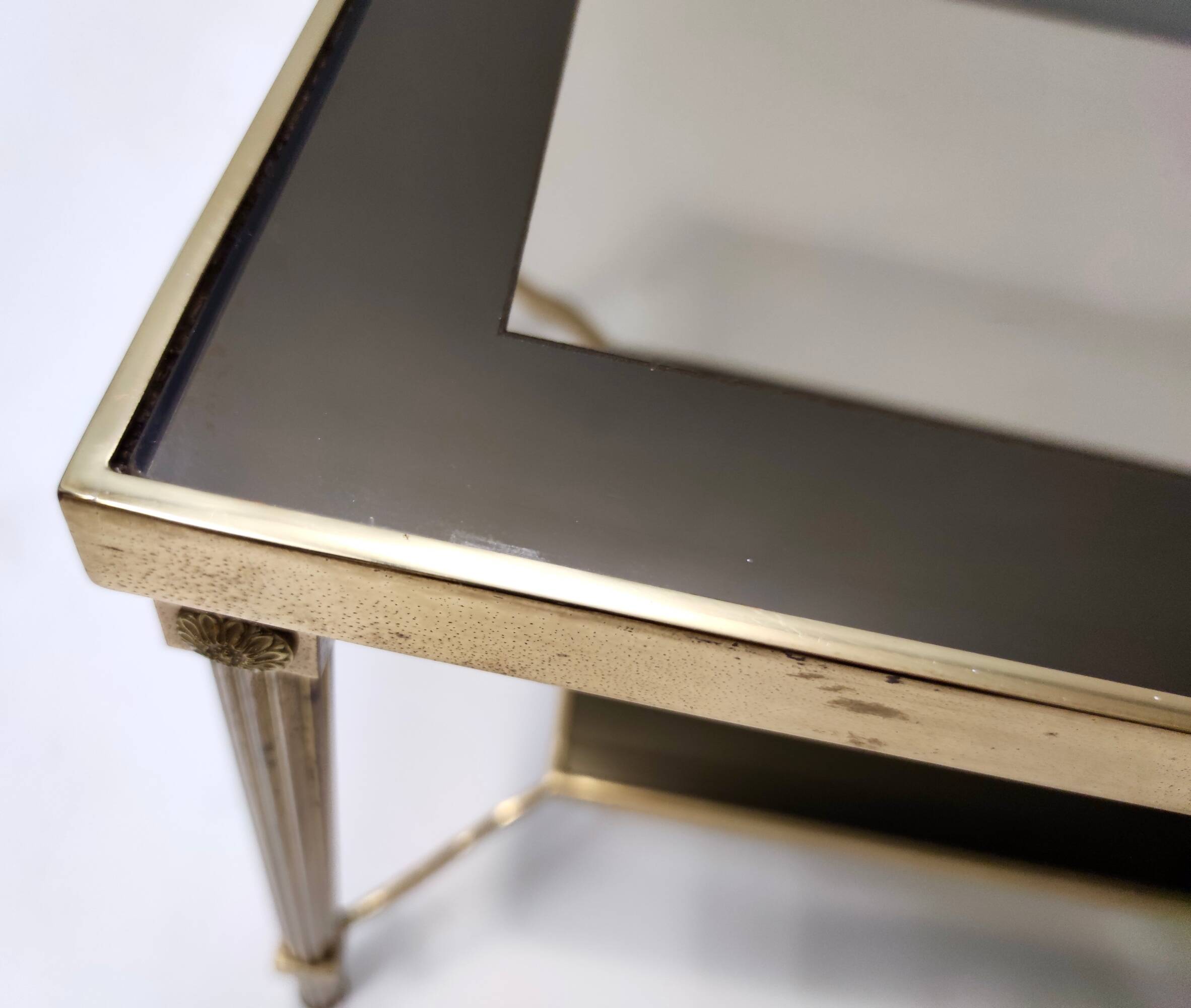 Rectangular Brass Coffee Table with Mirrored Glass Edges, Italy