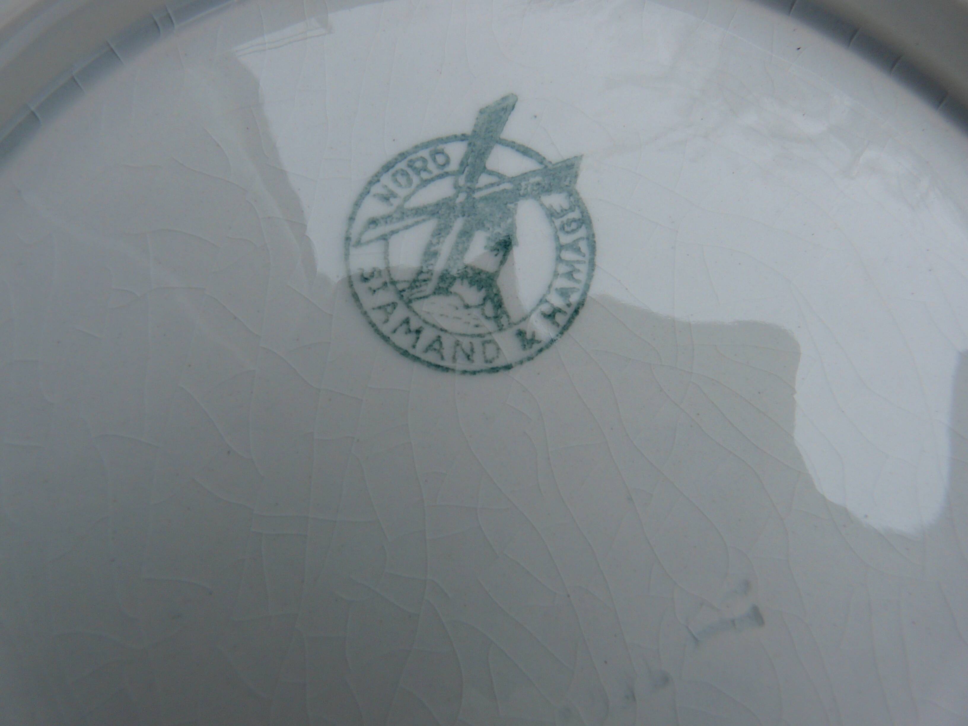 6 Antique plates in Saint Amand slip, ironstone, asparagus