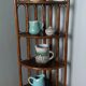 Corner shelf, corner unit, in wicker and wood