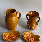 Vallauris ceramic pitcher, vase and bowls