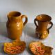 Vallauris ceramic pitcher, vase and bowls