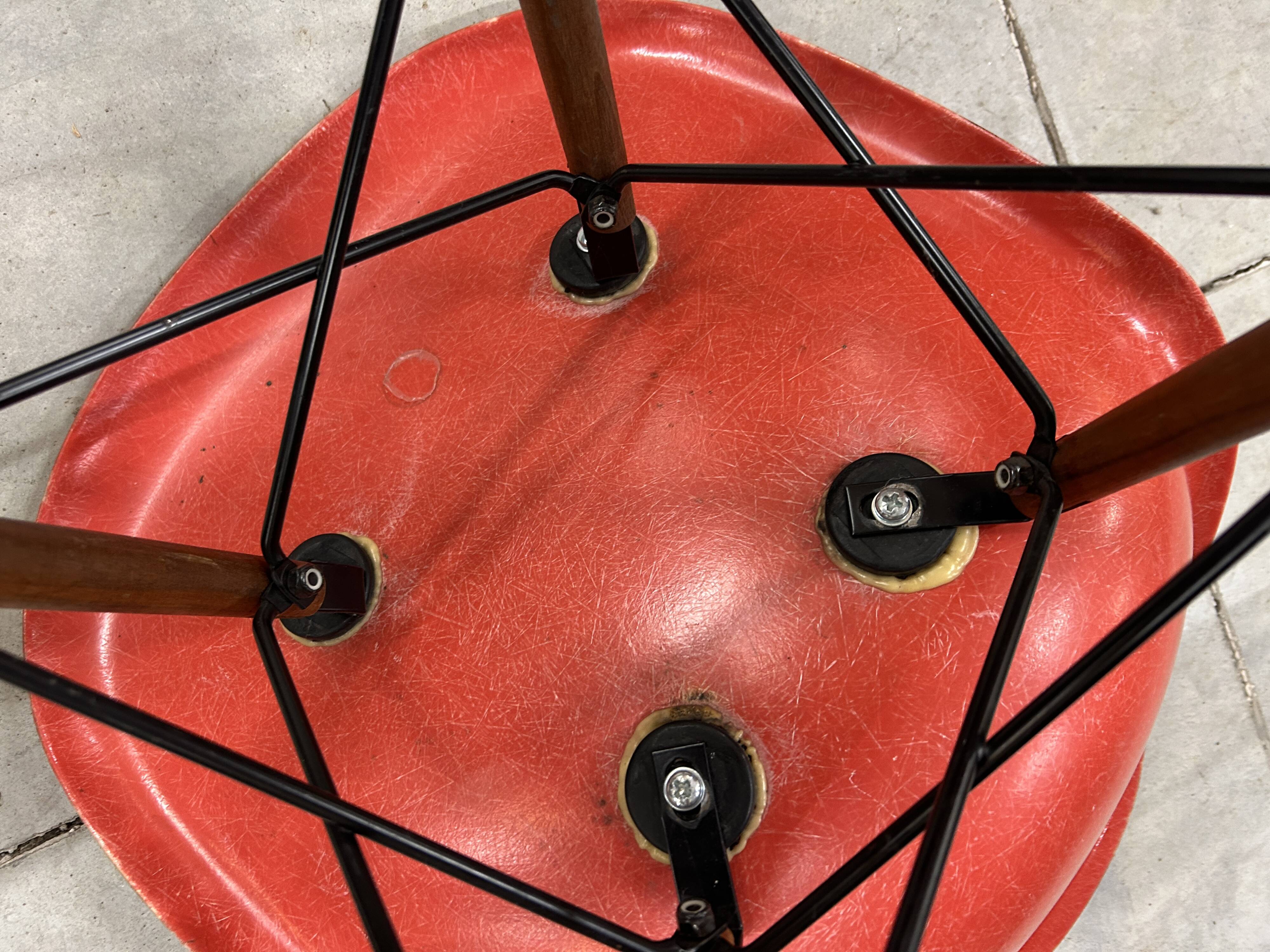 Set of 6 vintage red DSW chairs by Charles and Ray Eames