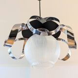 Space Age stainless steel and glass pendant light from the 70s