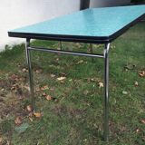 Formica vintage green table and opaline - 6 matching chairs