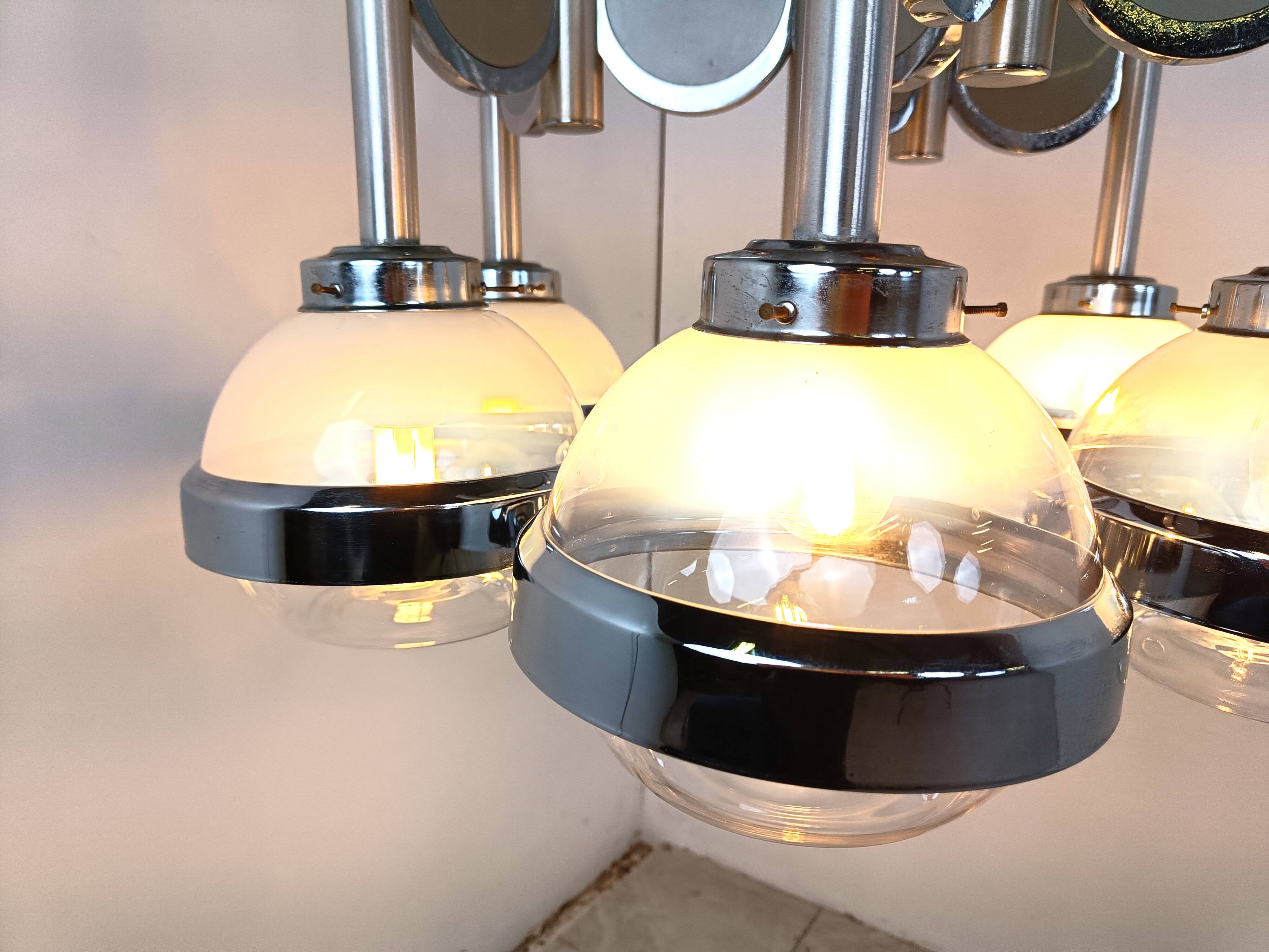 Vintage italian glass globe space age chandelier, 1970s