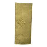 Old embroidered green square table napkin with cutwork