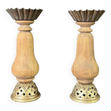 Old oak candle holder with bronze base