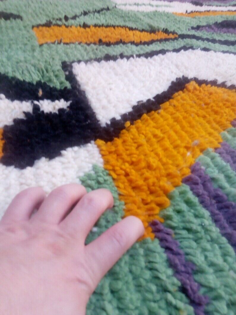 Tapis marocain vert en laine tissé à la main - tapis fait main - 256 x 150
