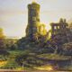 Animated landscape painting with ruined castle signed Burnsley