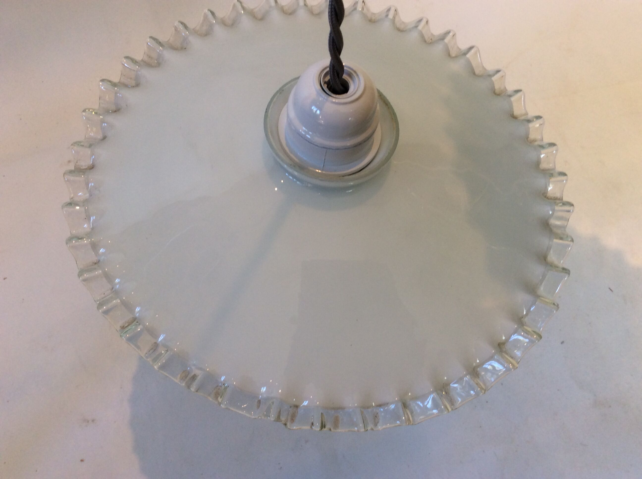 Duo of opaline hanging lamps