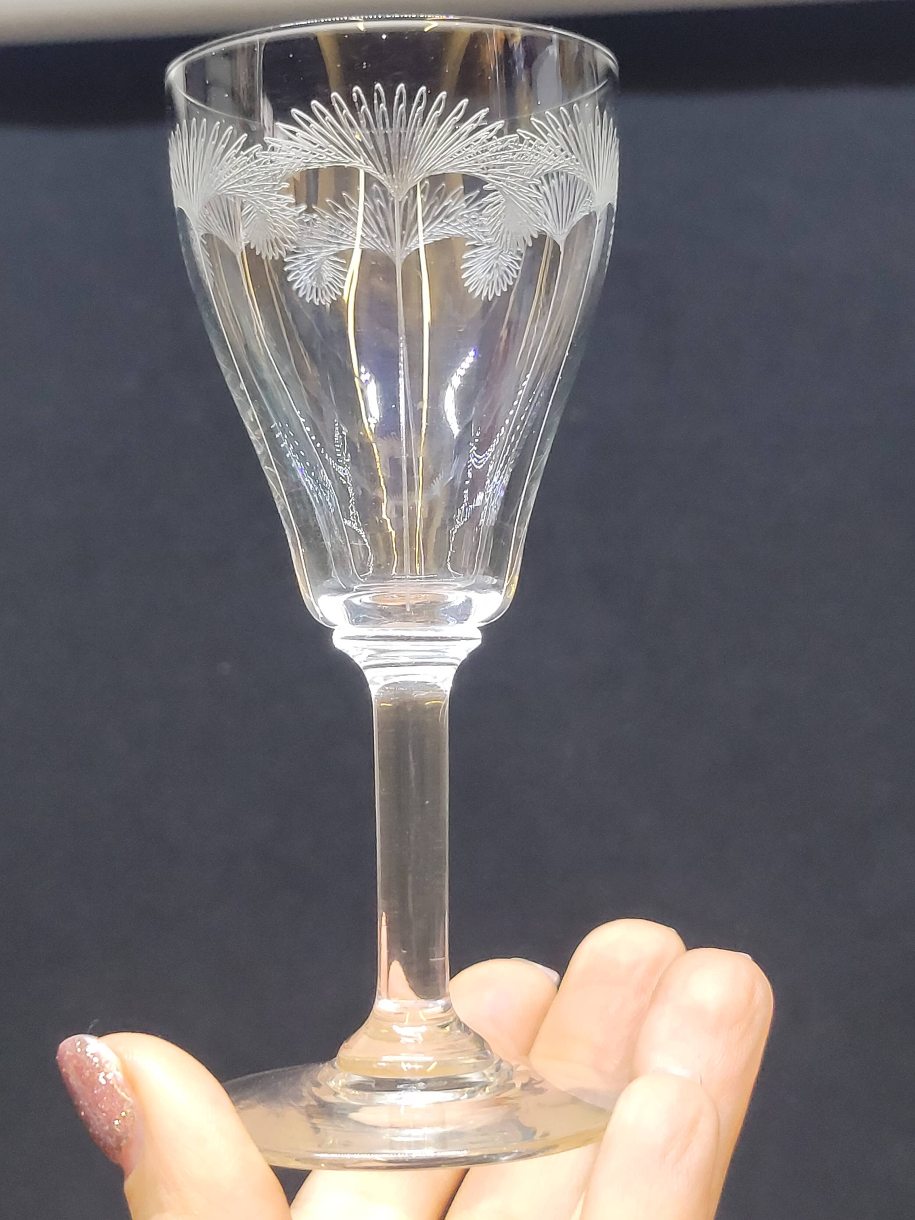5 Old Port or Aperitif Glasses in Engraved Crystal with St Louis Palm Tree Decor?