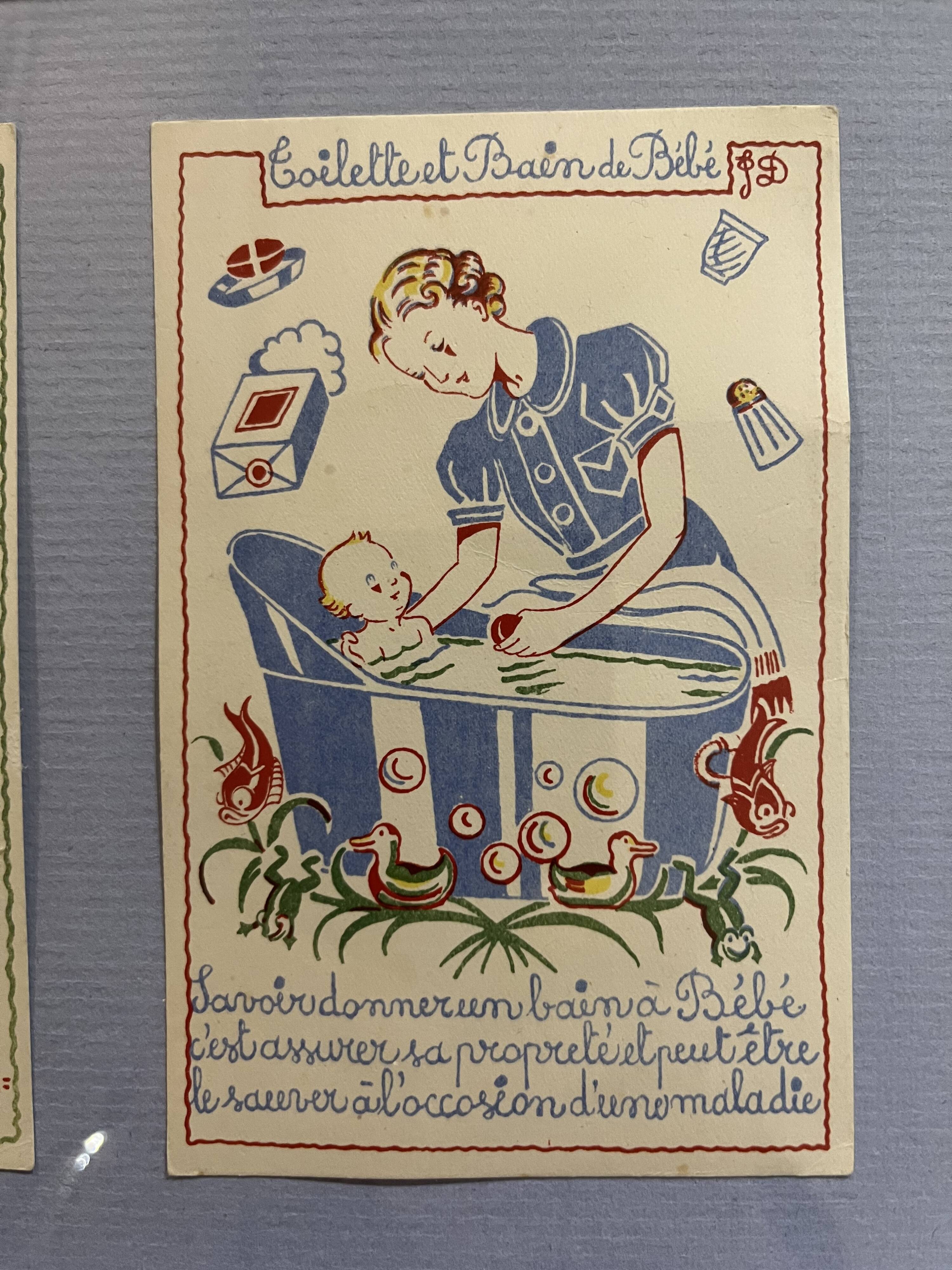 3 old illustrations of framed childcare