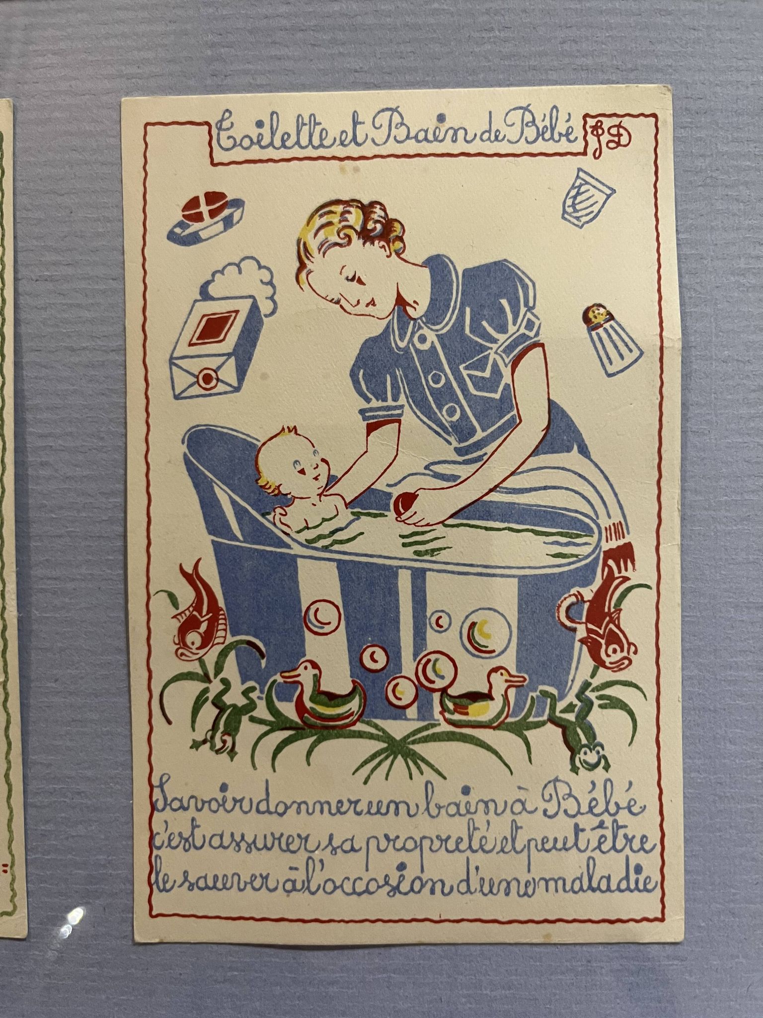 3 illustrations anciennes de puériculture encadrées