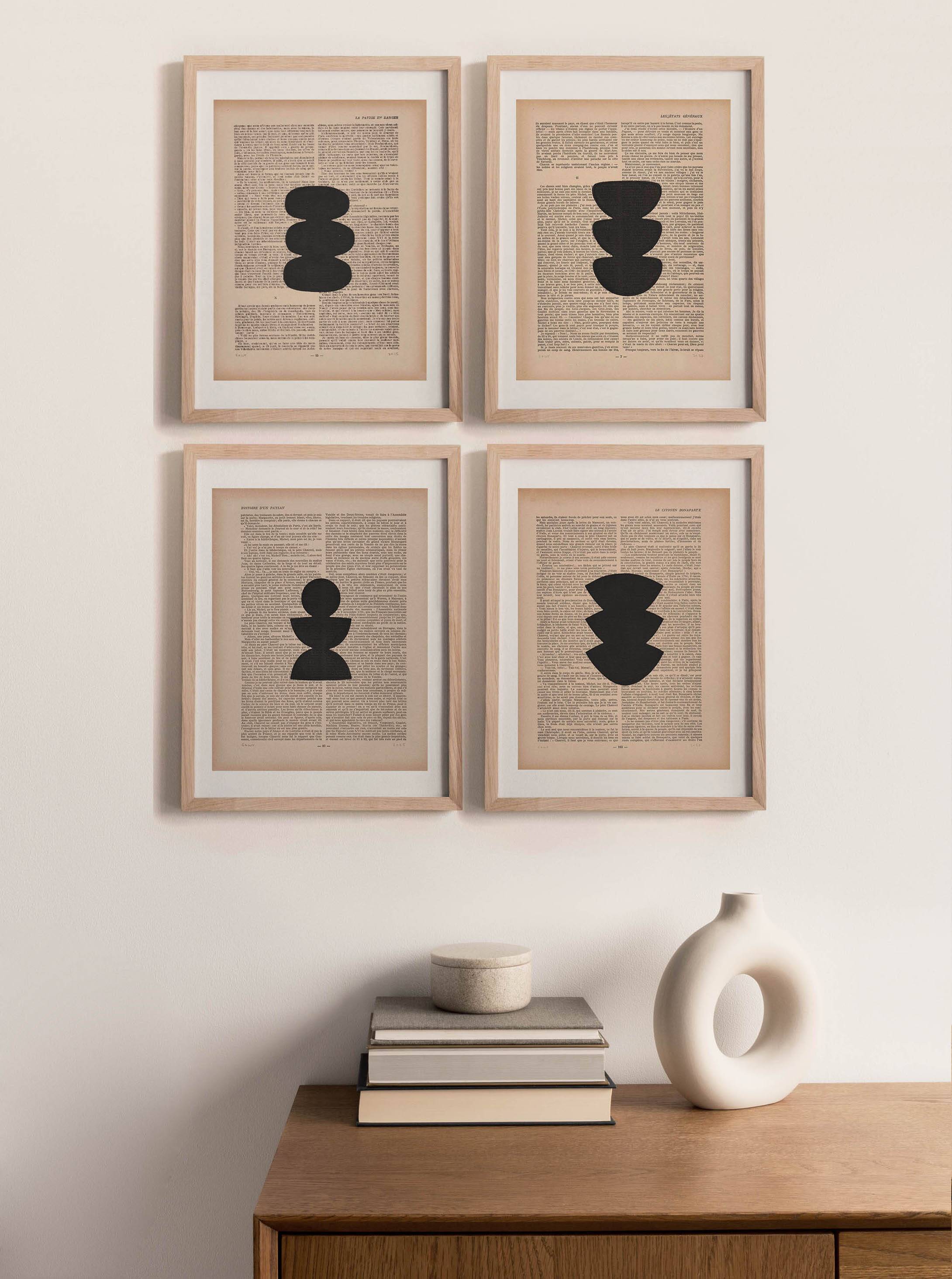 Collection of paintings on old book page - 4 abstract paintings signed Eawy