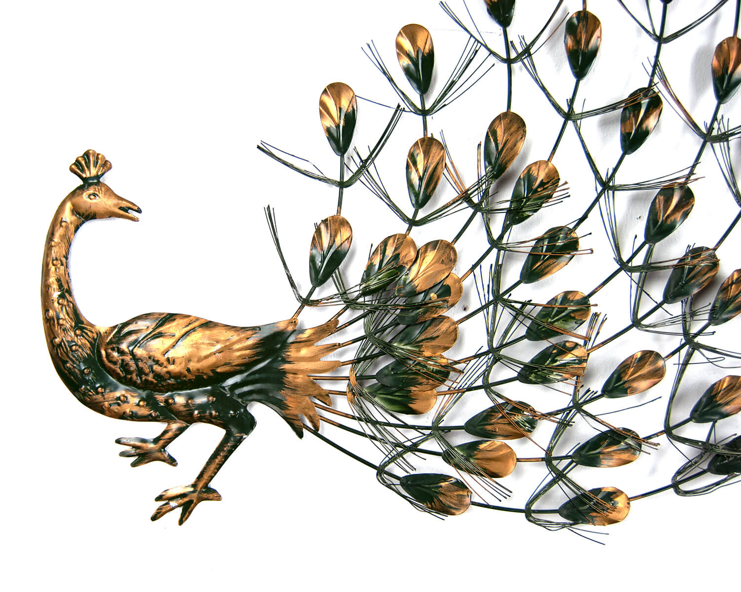 Wall decoration "peacock" metal patinated 1960