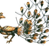 Wall decoration "peacock" metal patinated 1960