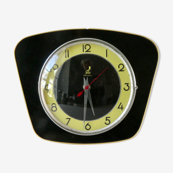 Pendule, horloge murale jaz, années 60, formica noir
