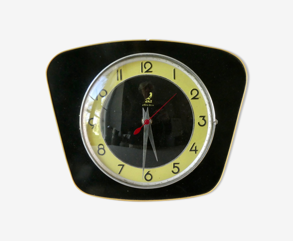 Pendule, horloge murale jaz, années 60, formica noir