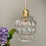 Vintage globe pendant lamp in transparent molded glass