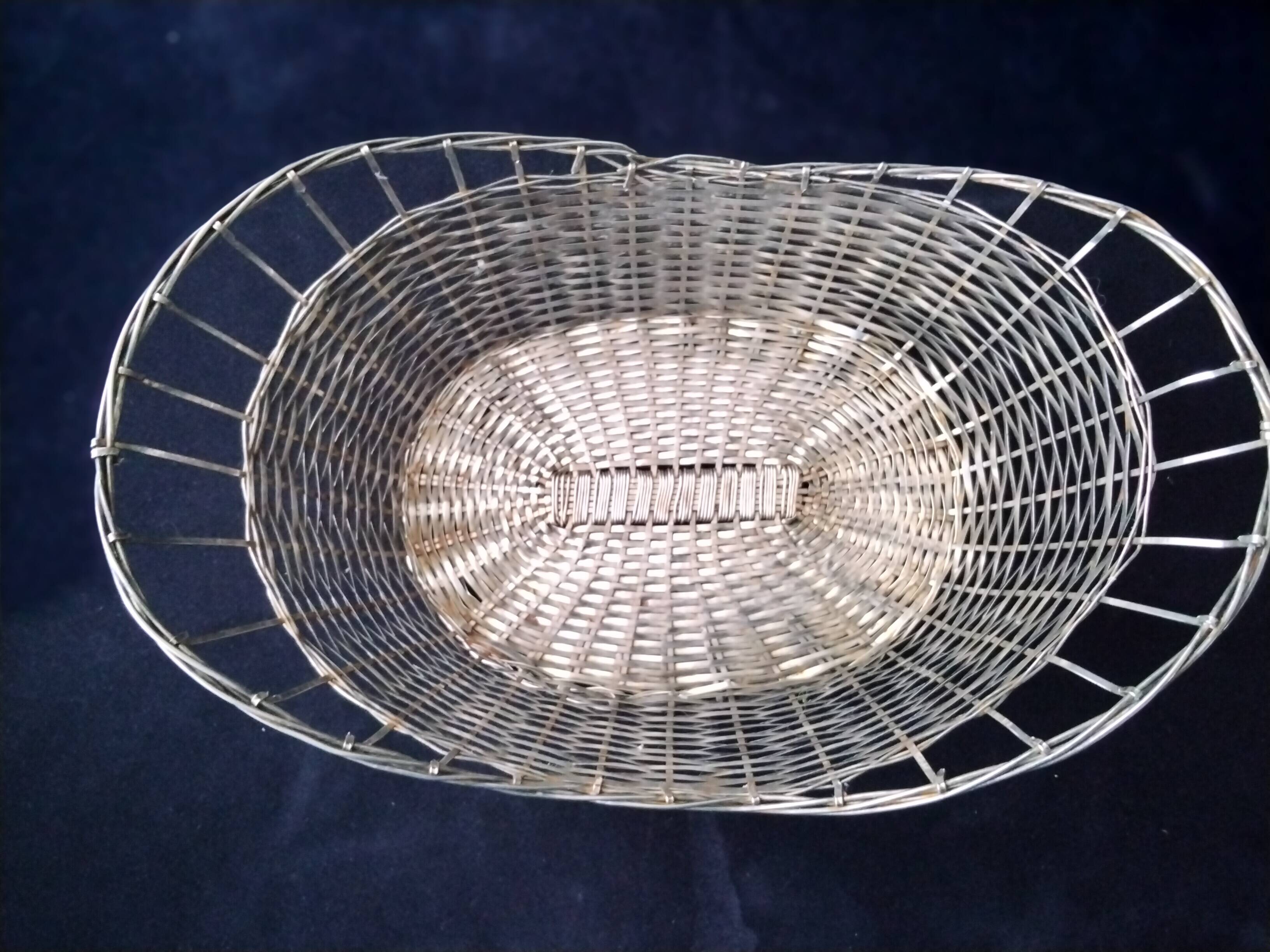 Basket, old basket in woven silver metal wire